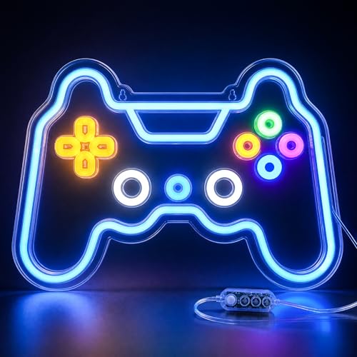 Welltodo Gaming Neon Sign Motion Sensor Dimmable Gaming LED Lights for Wall Gamer Room Decor Neon Signs for Boys Bedroom Cool Gaming Lamp Perfect Birthday Gifts for Boys Gamers Ideal Party Decoration & for Teen.