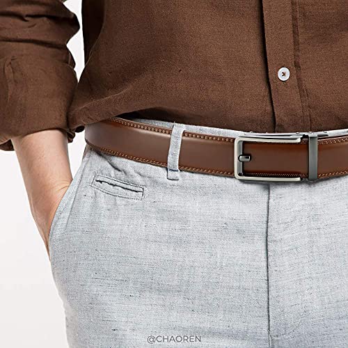 Image of Chaoren Leather Ratchet Belt 2 Pack Dress with Click Sliding Buckle 1 3 /8 inch in Gift Set Box - Adjustable Trim to Fit