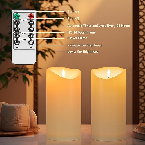 Image of ANGELLOONG 9 inch x 4 inch Flickering Flameless Candles with Remote, Battery Operated Timer Candles, LED Pillar Candles for Outdoor Lanterns Porch, Set of 2