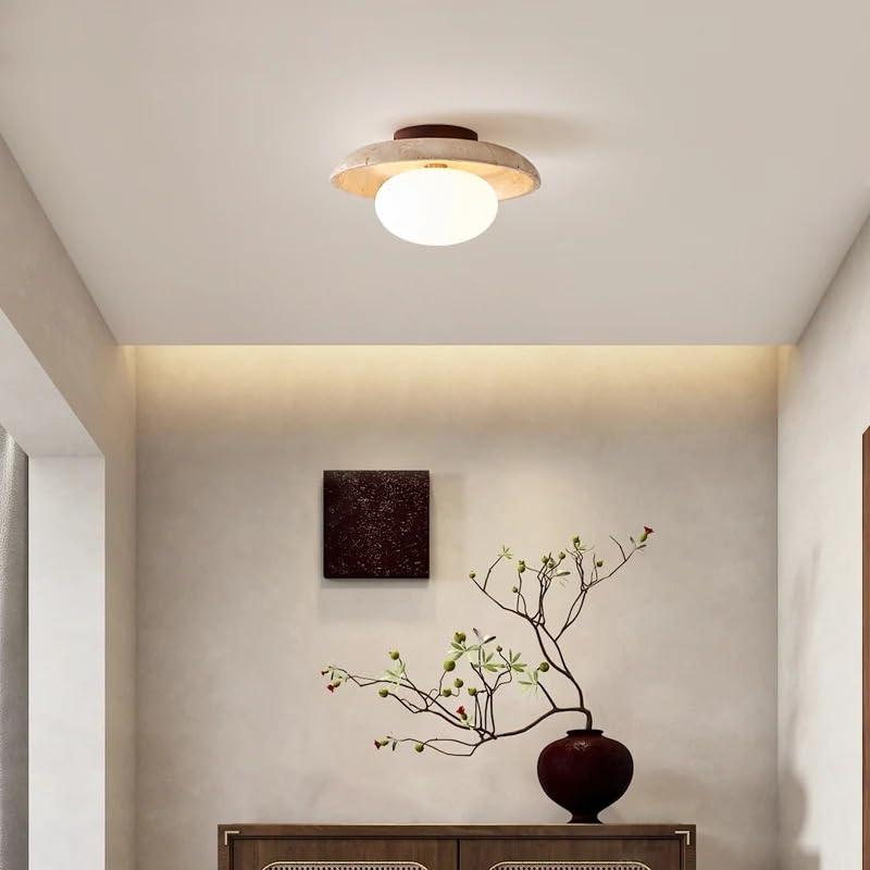 Plafonniers LED en verre blanc pour couloir et porche en travertin