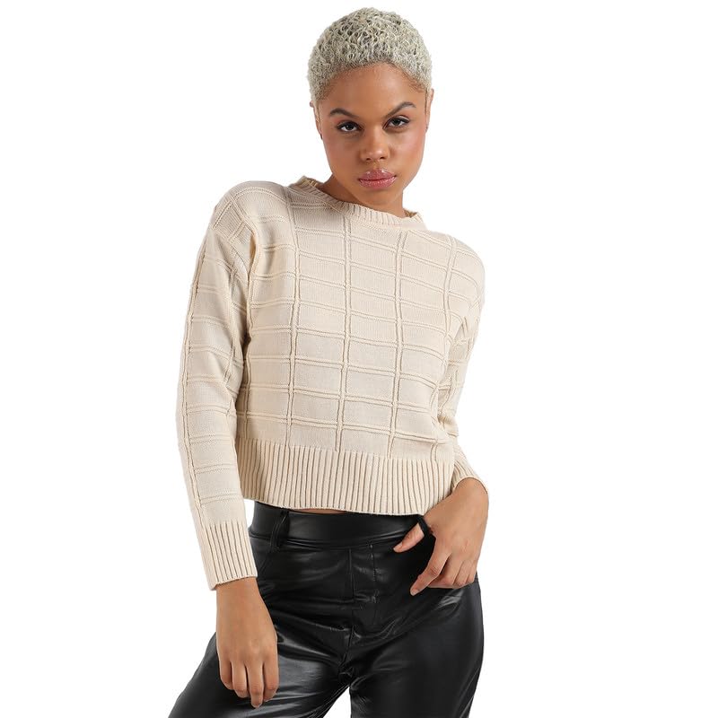Image of PINACOLADA Women's Solid Ribbed Cropped CardiganFor Casual Wear | V Neck | Long Sleeve | Wool Sweater Crafted with Comfort Fit for Everyday Wear