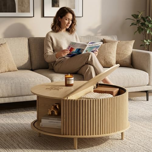 JOINICE Fluted Round Coffee Table