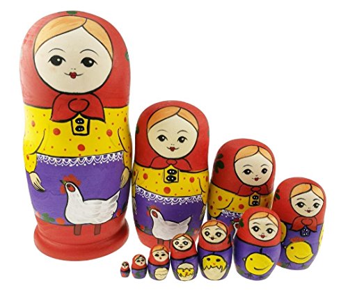 Winterworm Babuschka Puppen Matroschka Holzpuppen Handarbeit Russische Puppe 10 Teilig Bauernhof Thema