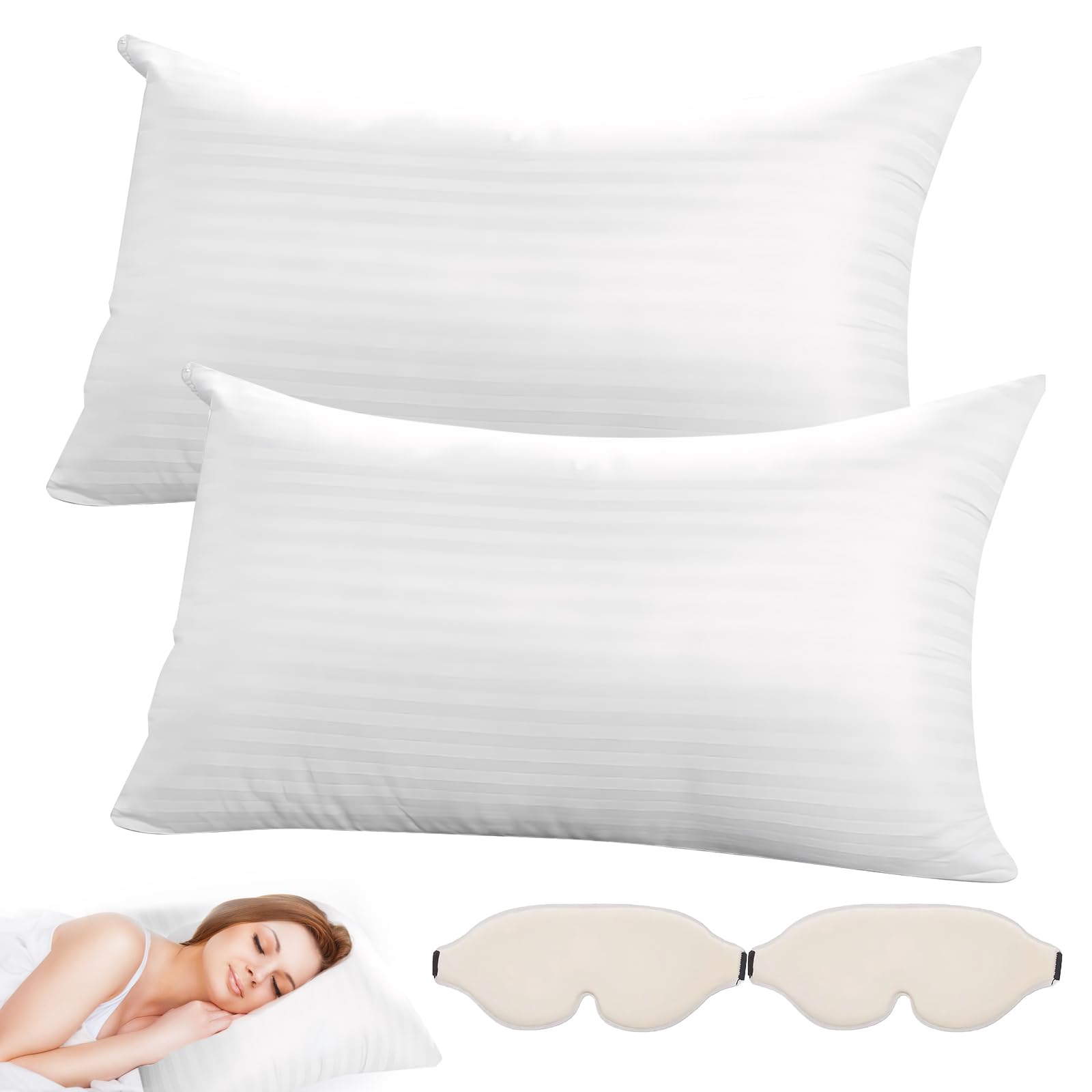 Meunhy Men's White 2Pcs Anti-Snoring Pillows,Cervical Neck Support Pillow,Ergonomic,For Side & Back Sleepers,For Better Sleep Rest,With Beige Eye Patch(40 * 68Cm)