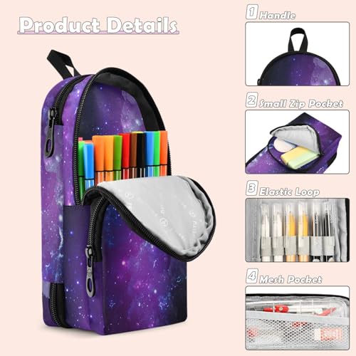 Image of ZAZYXTJ Galaxy Standing Large Capacity Pencil Case 3 Compartment Pen Pouch Storage Canvas Makeup Bag for School Office Teen Girl Boy Men Women