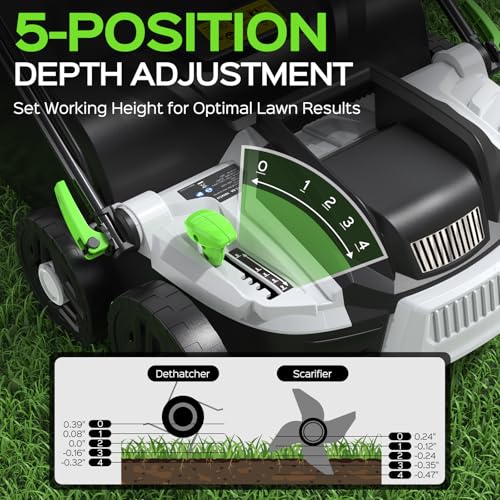 TIECTOWN 2026 Upgrade 16-Inch 15.5 Amp 2-in-1 Electric Dethatcher and Scarifier with 14.5-Gallon Collection Bag, Lawn Dethatcher with 5-Position Depth Adjustment, Keeps Lawn Healthy – Lime Green