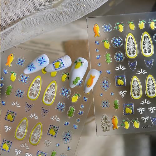 Summer Fruit Nail Stickers Bohemia French Tips Nail Decals Lemon