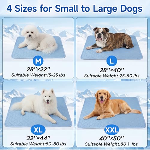 Image of PatiencET Extra Large Dog Cooling Mat, 40 x 50 in XL No-Gel Cooling Pad for Large Dogs, Cool Touch Nylon Pet Mat, Washable Summer Dog Mat for Bed, Floor, Crate, Sofa, Car, Blue