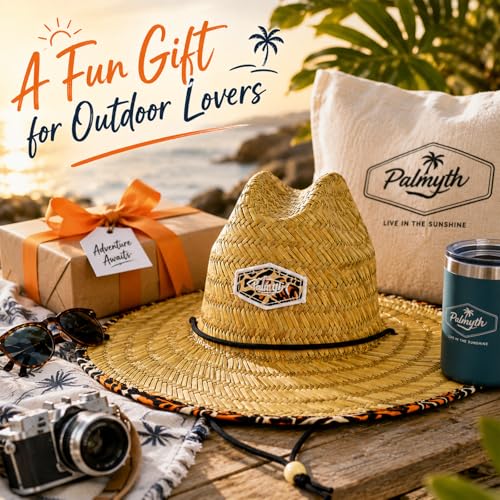 Image of Palmyth Straw Hat for Men & Women Sun Hats, Beach Hat, Fishing Hat Wide Brim UPF 50+ Sun Protection