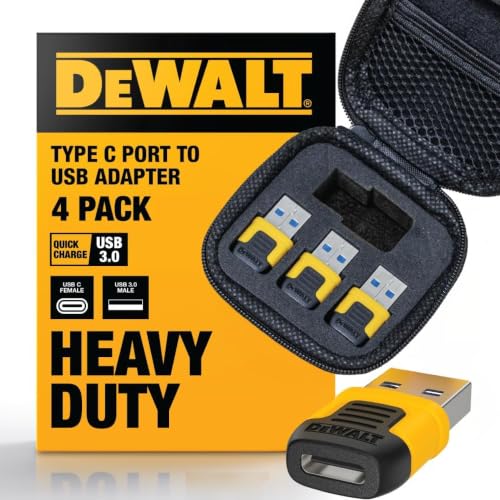 Image of DEWALT Heavy Duty USB-C Female to USB-A Male Adapter 4 Pack w /Case | Converter, 5Gbps Data Transfer, Compact Durable USB to USB-C Adapter for Laptops iPhone Samsung Android Devices