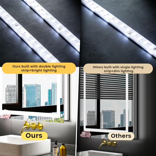 Image of LOAAO 24 inchX36 inch LED Bathroom Mirror with Lights, Anti-Fog, Dimmable, Backlit + Front Lit, Lighted Bathroom Vanity Mirror for Wall, Memory Function, Tempered Glass, Safe to Use, ETL Listed