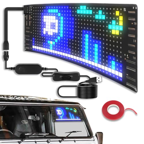 Image of FAHKNS Programmable LED Sign Matrix Panel, Flexible Bright Advertising Scrolling LED Sign, Bluetooth App Control LED Sign for Car Shop Store Advertising Party Bar, 7''x3''