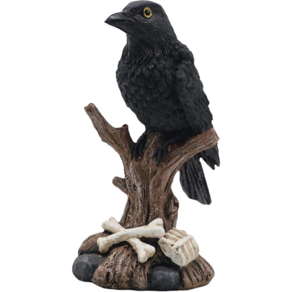 Fituenly Halloween Resin Crow on Branch Figurine Home Decor Statue Sculpture Bedroom Bookshelf Coffee Table Room Horror Decoration