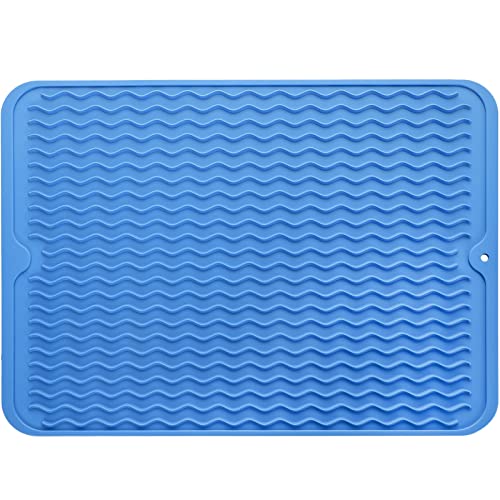 Image of MicoYang Silicone Dish Drying Mat — Quick-Dry Ridges Counter & Sink Pad, Heat-Resistant Trivet to 450°F, Non-Slip & Dishwasher Safe, Roll-Up Storage, 18 Colors & 9 Sizes (Lichen Blue, 16"×12")