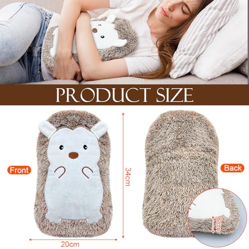 Wärmflasche mit Bezug 2 Liter, Wärmflaschen Tier Groß, Wärmflasche Kinder Igel, Wärmeflasche mit Kuschelig Flauschig Kunstpelz Bezug, Handwärmer Silikon Weichem für Hand Fuß Körper Warmhalten