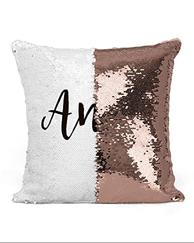 Pailletten Kissen personalisiert mit Namen, Spruch oder Text/Namenskissen mit Wendepailletten (rosé-champagner)