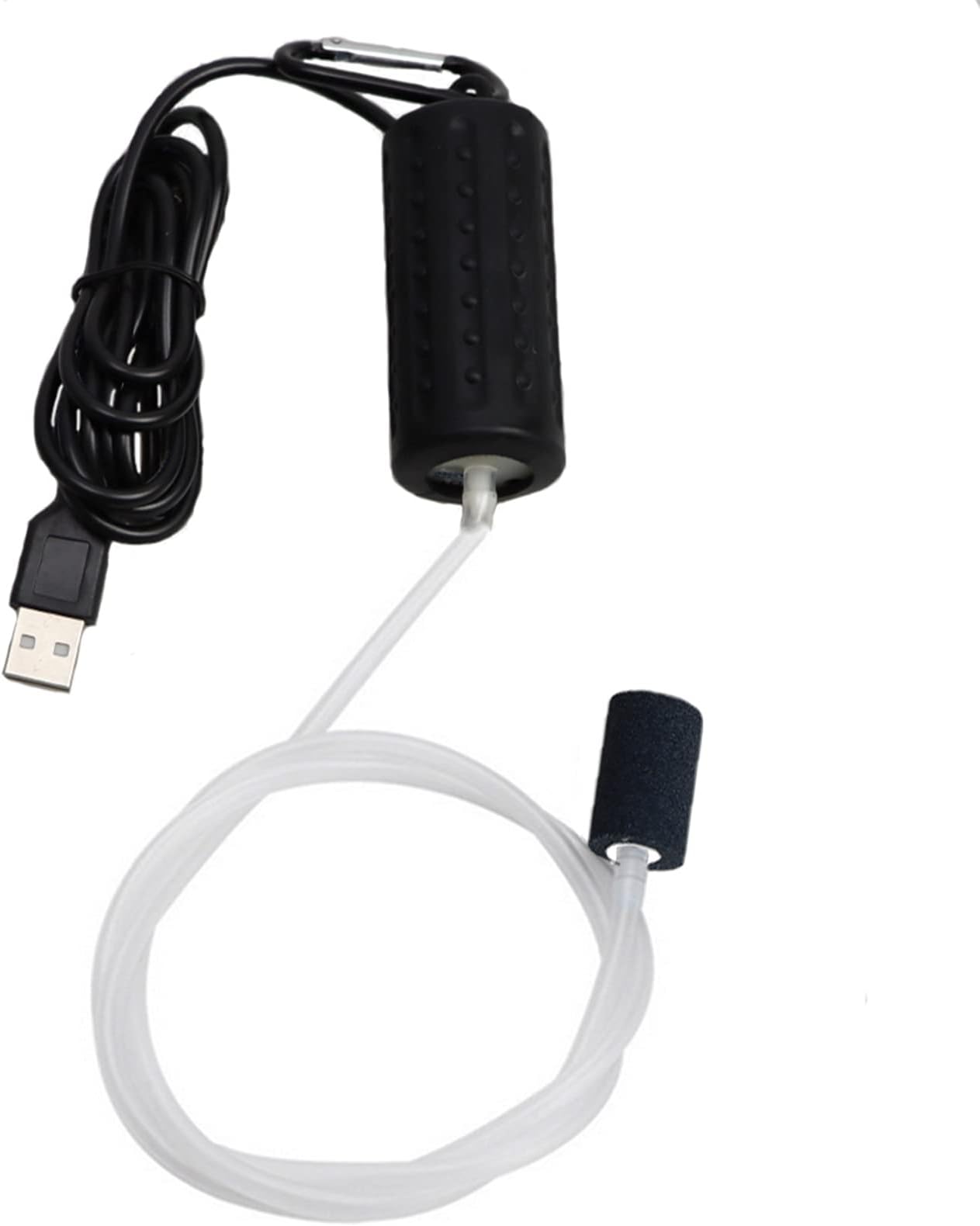 Aquarium Air Pump Mini USB Fish Tank Oxygen Air Pump Portable Ultra Silent Air Aerator Pump Energy Saving Oxygen Bubbler with Air Stone and Single Outlet Silicone Tube 1W