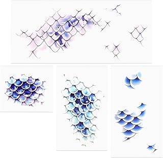 4種セット タトゥーシール マーメイド 人魚 魚 うろこ 鱗 刺青 入れ墨 ボディーアート 青 水色 ブルー グラデーション ワンポイント 小さめ 大きい 防水 ボディシール