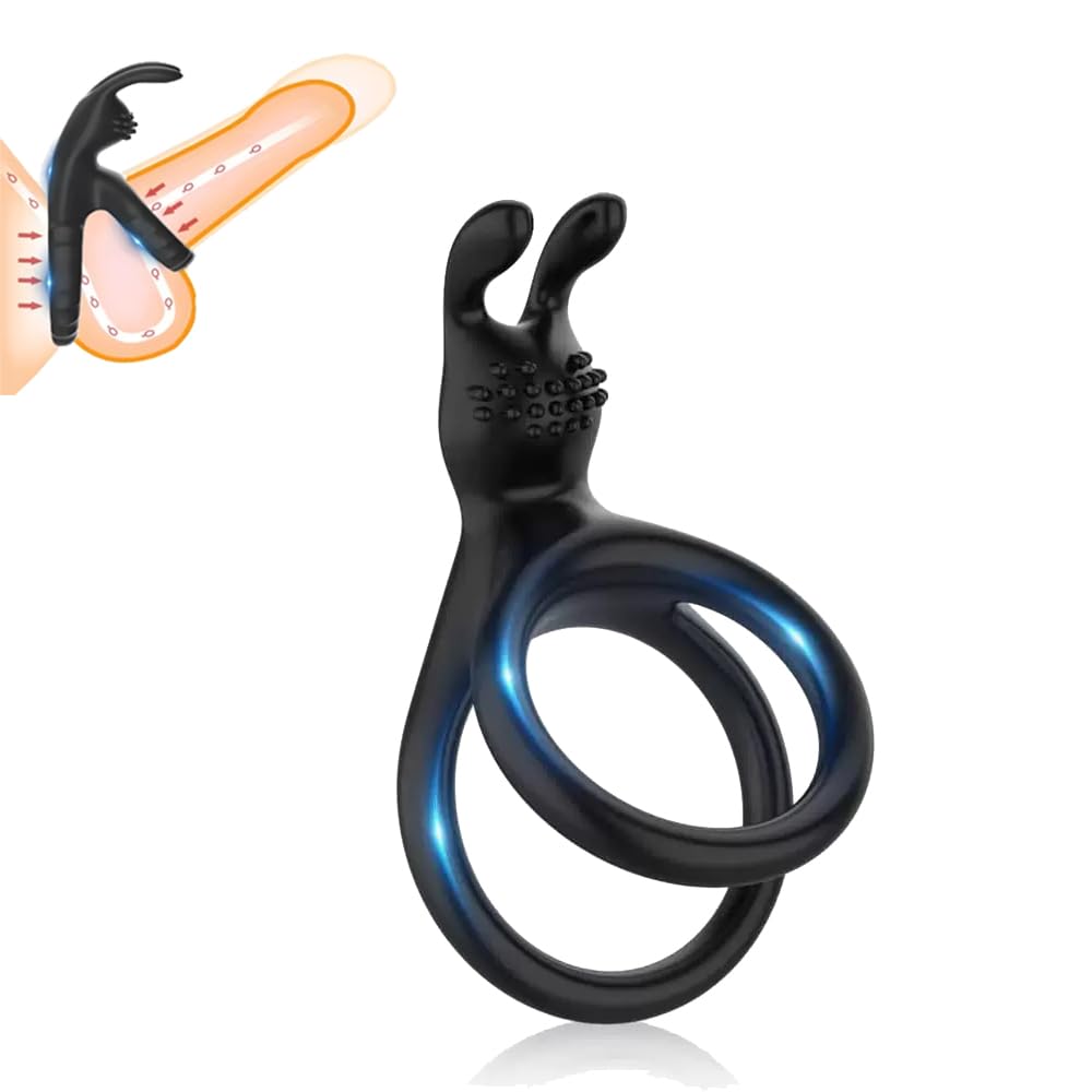 Dual Cock Ring Male Penis Ring with Rabbit Ear for Clitoral Stimulation Massager Strong Erection Delay Ejaculation for