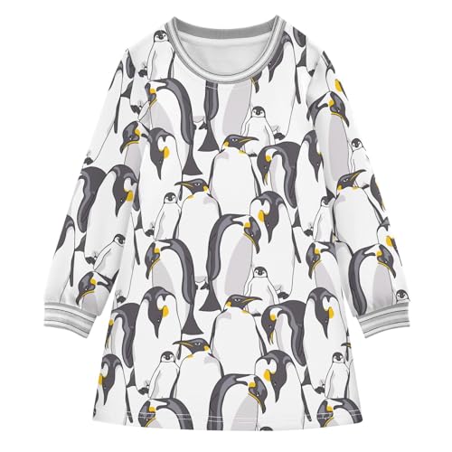 Girls Dresses Toddler Girl Clothes Emperor Penguin Animal White Pattern Winter Casual Long Sleeve for Kids 2-8 Years