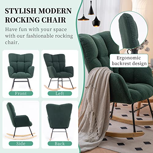 Nioiikit Nursery Rocking Chair Teddy Fabric Upholstered Glider Rocker Rocking Accent Chair Padded Seat With High Backrest Armchair Comfy Side Chair For Living Room Bedroom Offices (Green Teddy) #TOP3