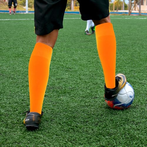 AOPRIE Baseball Socks Bulk Sport Athletic Socks Youth Knee High Long Tube Softball Football Soccer Team Sock Unisex Adult Women Man Blue Black Orange White, 4 Pack3