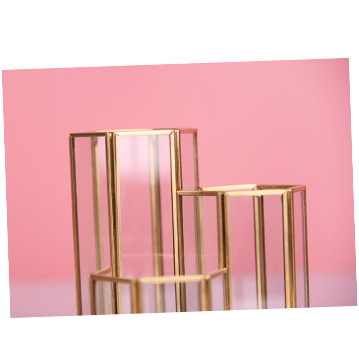 HOMSFOU Sechseckiger Glas Stiftehalter in Gold für Schreibtisch