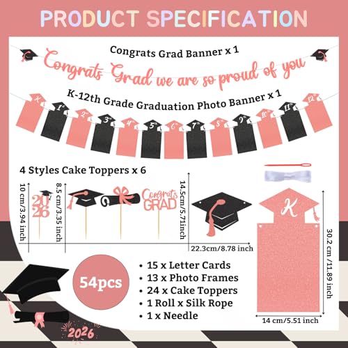 Image of Glitter Graduation Photo Banner for 2026 Graduation Party Decorations Congrats Grad We are So Proud of You Banner Kindergarten to 12th Grade Picture Banner for 2026 High School Grad Congratulation Party Backdrop Decorations Photo Props