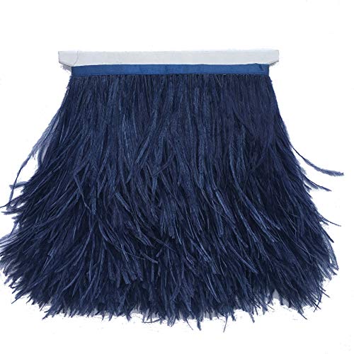 Sowder - Ribete de plumas de avestruz con cinta de satén para vestidos, costura, manualidades, disfraces, decoración; paquete de 2 yardas (azul marino)