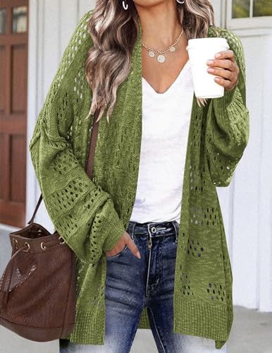 Image of HOTOUCH Lightweight Crochet Cardigan for Women Long Sleeve Open Front Knit Oversized Cardigans Sweaters
