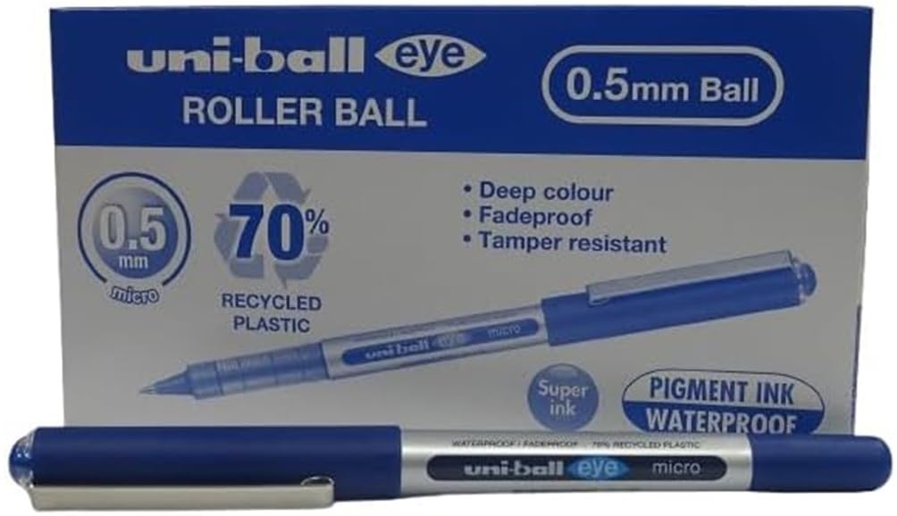Uni-Ball Eye Micro Ub-150 Non-Retractable Rollerball Pen Blue 0.3 Mm Fine Rollerball Non Refillable Pack Of 12