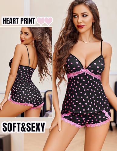 Image of Avidlove Sexy Pajamas Set for Women Lace Modal Cute Lingerie Sets 2 Piece Cami Pj Shorts Set Sleepwear