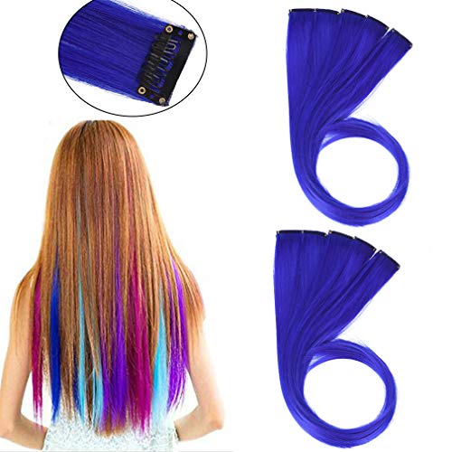 SEIKEA Clip in Hair Color Party Hair Extension Highlight Colorful Girl Kids Straight Hairpiece - Blue