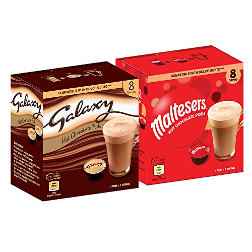 CaffeLuxe Chocolat chaud Galaxy & Maltesers - Pack de variétés en double boîte - 8 sachets de chaque saveur - sachets compatibles Dolce Gusto