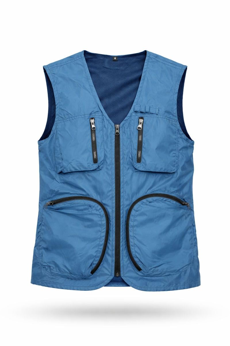 Men’s Utility Travel Vest Sleeveless Jacket with Multiple Zipper Pockets | Lightweight Outdoor Fishing Hiking Photography Vest | Front Zip Closure (Blue)-image-31
