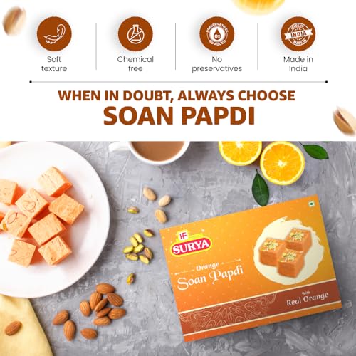 Image of HF, Surya Real Orange Soan Papdi- 200g | No Added Preservatives or Colours