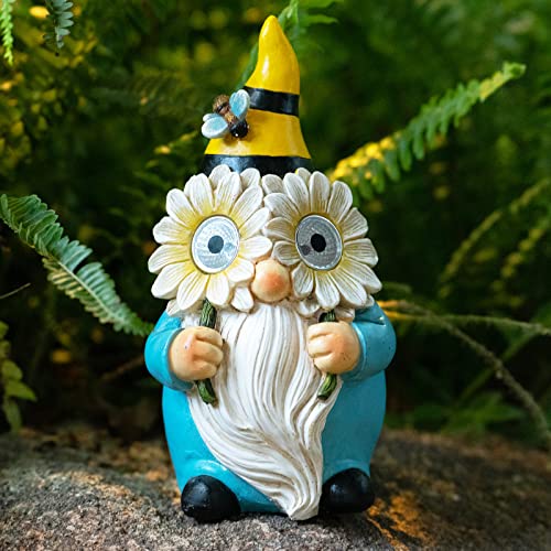 Eptuega 8.34 Inch Gnomes Garden Statue, Resin Sunflower Statues Gnome Figurine Solar Outdoor Decorations Art Sculpture For Patio Yard Lawn Garden Decor Lawn Ornaments Gnomes Gifts #TOP6