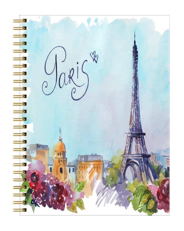 Carnet à spirale A5 en papier épais supérieur, cahier ligné au design aquarelle Paris