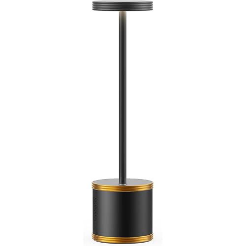 SAKRINGT Cordless LED Table Lamp,Rechargeable Battery Operated Table Lights,5000mAh Battery Powered Portable Desk Lamps,3 Color Dimming for Restaurant/Patio/Indoor/Outdoor (Black)