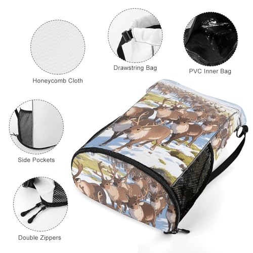 Small Gym Bag Reindeers on The Tundra Printed Drawstring Gym Bag for Men Lightweight Waterproof Drawstring Backpack for Women with Shoe Compartment for Travel Tourism Work And Fitness4