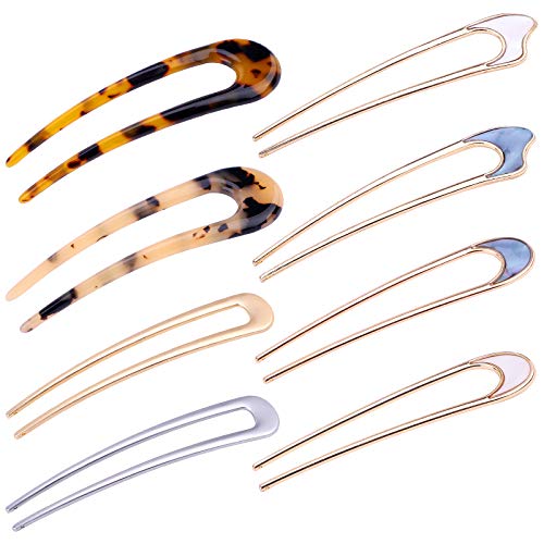 Gukasxi 8 Pcs Metal U Shaped Hairpins, French Hair Pin Hair Fork Hair Comb Updo Chignon Pin Hairstyle Chignon for Women Girls, Hair Styling Accessories -8 Styles
