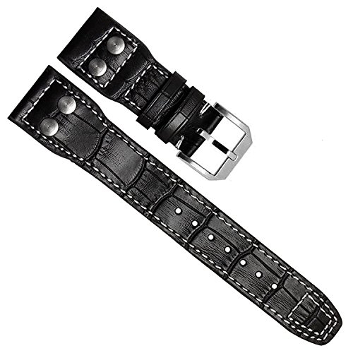 Correa de reloj de piel auténtica de 22 mm para IWC Pilot (hebilla negra) Cover
