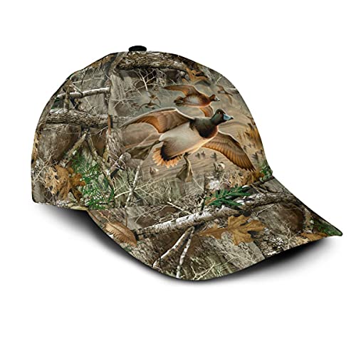 Personalized Name 3D Printed Unisex Cap Hat Mallard Duck Hunting Classic Cap 306 Text Name Customized Classic Cap Snapback Cap Baseball Cap for Men Women Sports Outdoor White
