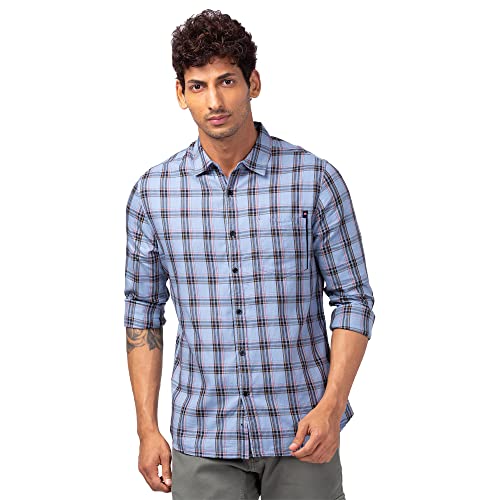 Image of Spykar Men's Checkered Full Sleeves Slim Fit Shirt