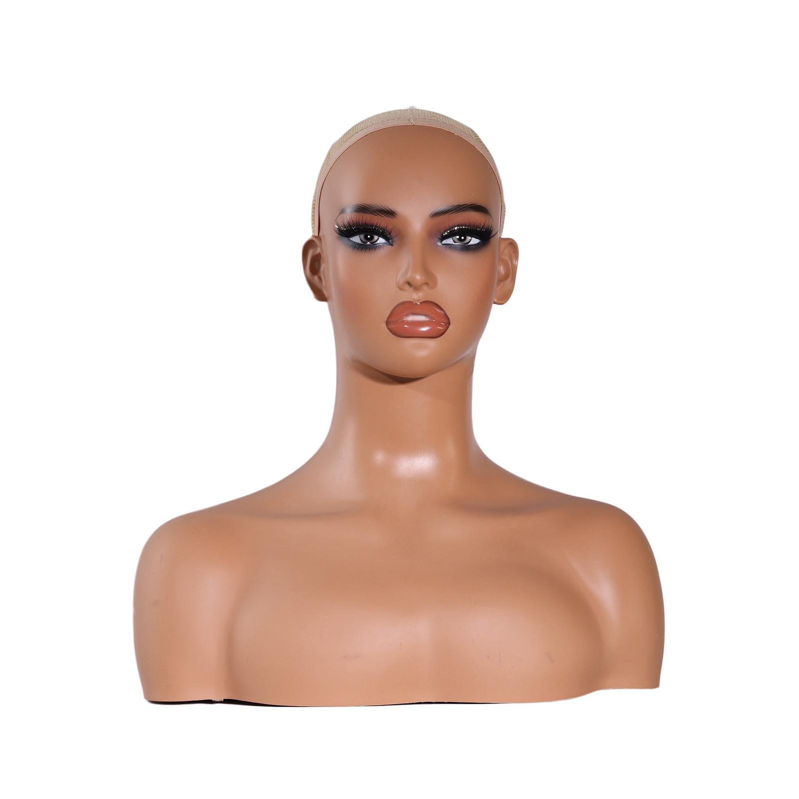 Cabeza de Maniquí Realista, Busto de Cabeza de Maniquí Realista con Peluca de Maquillaje, Soporte para Pendientes, Accesorios de Belleza Y Joyería.