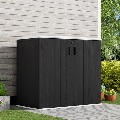 Image of KINYING Outdoor Horizontal Storage Sheds,37 Cu.ft Outdoor Storage Cabinet Waterproof Resin Tool Storage Box for Lawn Mower,Garden Tools and Patio Furniture, Lockable (Black)