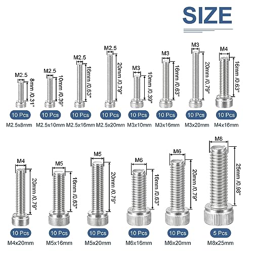 DTGN 135Pcs Metric Screw Assortment, M2.5 M3 M4 M5 M6 M8 Bolts Socket Head Screws - Image 2