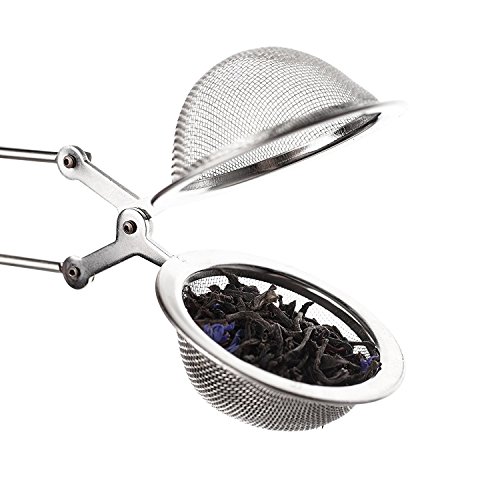 M.V. Trading SD22377A Stainless Steel Tea Strainer Infuser with Handle for Loose Leaf Tea, Extra Fine Mesh, Quick Snap, Tea Strainer, Tea Infuser, 2.00 -Inches Spoon