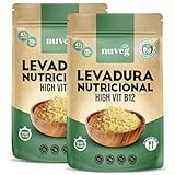 NUVEG Levadura Nutricional B12, Alto Contenido en Fibra, Levadura Nutritiva en Copos Rica en Vitamina B y Proteínas 47%, Nutritional Yeast Sin Gluten, Sin Azucar, Ideal para Queso Vegano, Pack 2, 250g