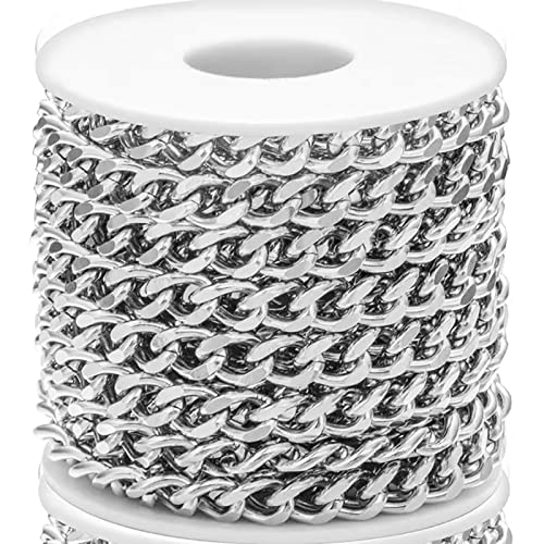 Edelstahl-Panzerkette, flach, 2,2 mm breit, gedrehte Miami-Kette, kubanische Gliederkette, Hip-Hop-Kette, versilbert, mit Spule für Halsketten, Schmuckherstellung